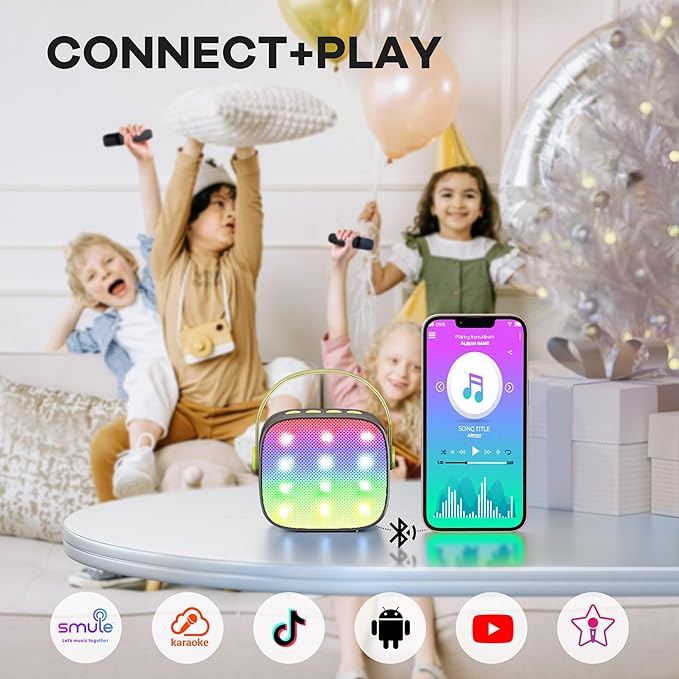 YLL Mini Karaoke Machine with 2 Wireless Microphones, TOP Kids Gifts for Girls Ages 3, 4, 5, 6, 7, 8, 9,10,11,12 +Year Old, 4-12 Years Old Birthday Toy Gift for Girls Boys Party (Black Green)