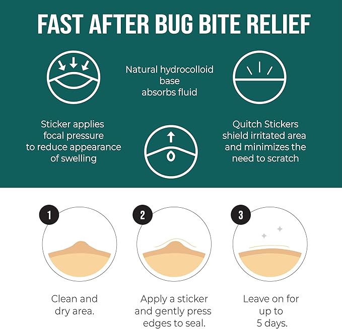 Quitch Mosquito Bite Itch Relief Patch, After Bite Insect Bite Treatment, Anti Itch Cream Alternative, Insect Bite Relief, Cruise, Travel and Camping Essential for Kids