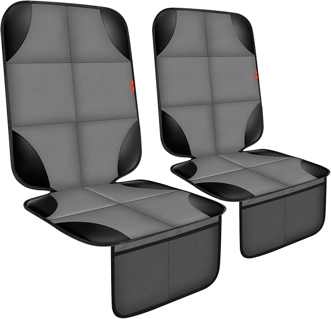 Car Seat Protector 1 Pack Car Seat Cushion Mat Thickest Padding,Waterproof 600D Fabric Car Seat Covers for Non-Slip Backing Mesh Pockets for Baby and Pet (Gray, 2 Pack)