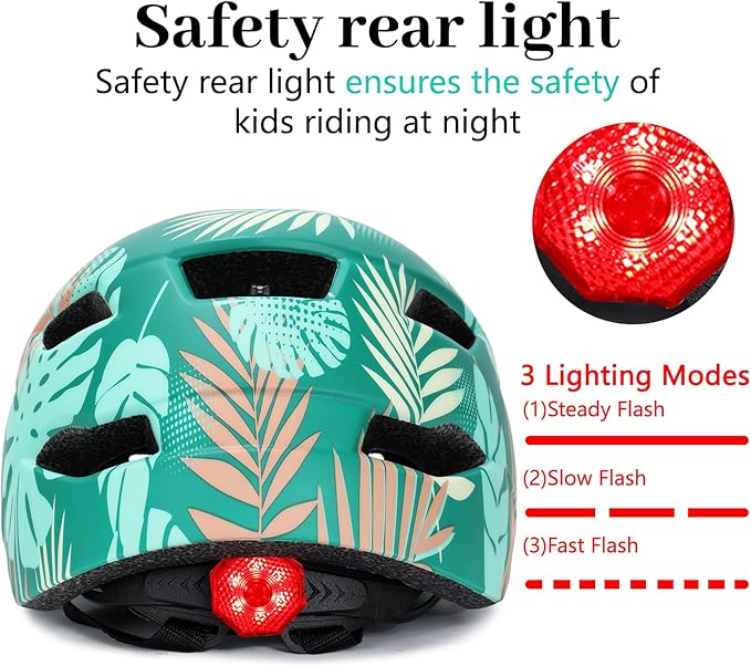 Kids Bike Helmet, Youth Toddler Boys Girls Helmets, 2 Size Adjustable for Ages 2-3-5-8-14 Years, Child Helmet with Visor and LED Light, Lightweight Multi-Sport Bicycle Scooter Cycling Helmets
