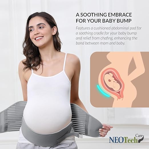 NeoTech Care Pregnancy Support Maternity Belt, Waist/Back/Abdomen Band, Belly Brace (Size L, Grey Color)
