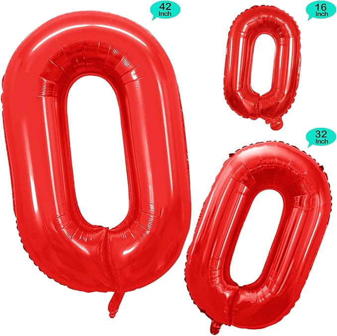GOER Red Foil Balloons Number 0 for 10th 20th 30th 40th 50th 60th 70th 80th 90th 100th Birthday Party Supplies Anniversary Decorations (3 pcs,42 inch,32 inch,16inch)