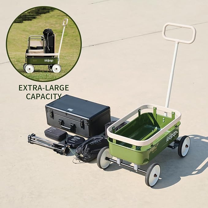 kidpop PULA-Wild 3-in-1 Kids' Pull-Along Wagon Toddlers Push Walker for 2.5-8, Removable Wooden Cover and Adjustable Handlebar, Birthday Gifts Max Weight 33 lbs (Grey)