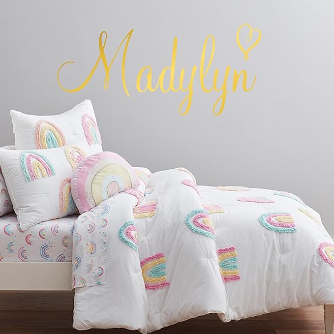 Custom Name & Heart Wall Decal- Baby Boy Girl Unisex - Nursery Decal for Home Bedroom Children - Wall Sticker (397) (46" Wide x 17" high)