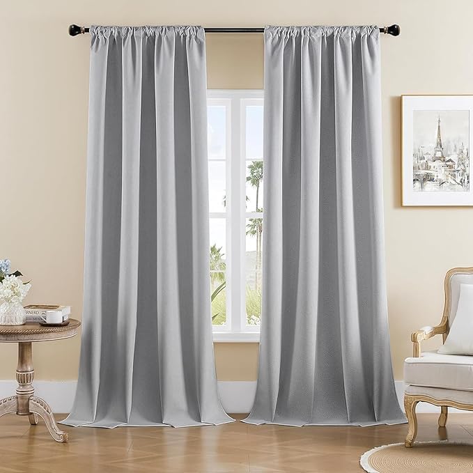Joydeco Faux Linen Blackout Curtains for Bedroom,Light Grey Blackout Curtains 120 inches long,100% Blackout Solid Thermal Insulated Window Drapes Luxury Decor for Living Room（W52xL120 Inch,Light Grey）