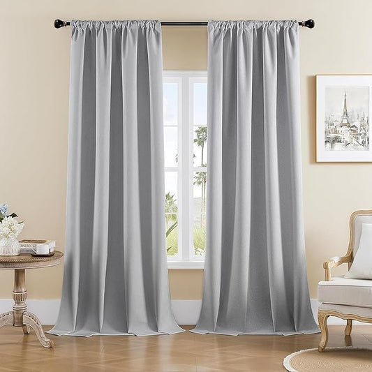 Joydeco Faux Linen Blackout Curtains for Bedroom,Light Grey Blackout Curtains 108 inches long,100% Blackout Solid Thermal Insulated Window Drapes Luxury Decor for Living Room（W52xL108 Inch,Light Grey）