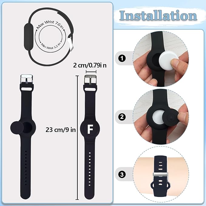 Waterproof Bracelet for AirTag Kids, Personalized Initial Letter Hidden Holder Compatible with Air Tag, Silicone Case for Airtag Adjustable Anti-Lost GPS Tracker for Toddler Child Elder, F