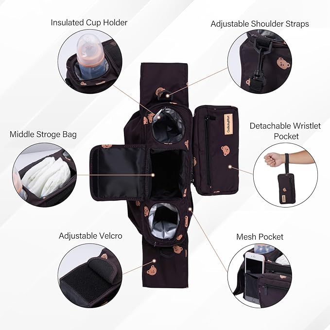 Universal Stroller Organizer with Cup Holders, Detachable Wristlet | Fits All Strollers | Stroller Diaper Bag Organizer with Phone Pocket, Insulated Bottle Holder & Storage Compartments