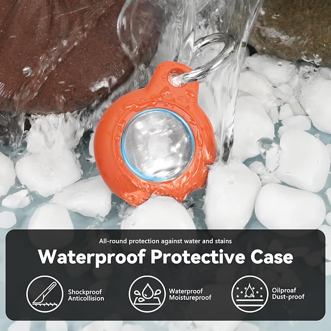 Upgrade Waterproof 2 Pack Airtags Holder with Apple Airtags Keychain, Hard PC Air Tag Case, Anti-Scratch & Shock Air tag Holder, Men's Women's Keyrings & Keychains-Orange+Mint Green