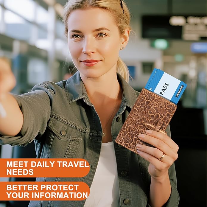 Genuine Leather Passport Holder for Women Men - RFID Blocking Slim Travel Wallet