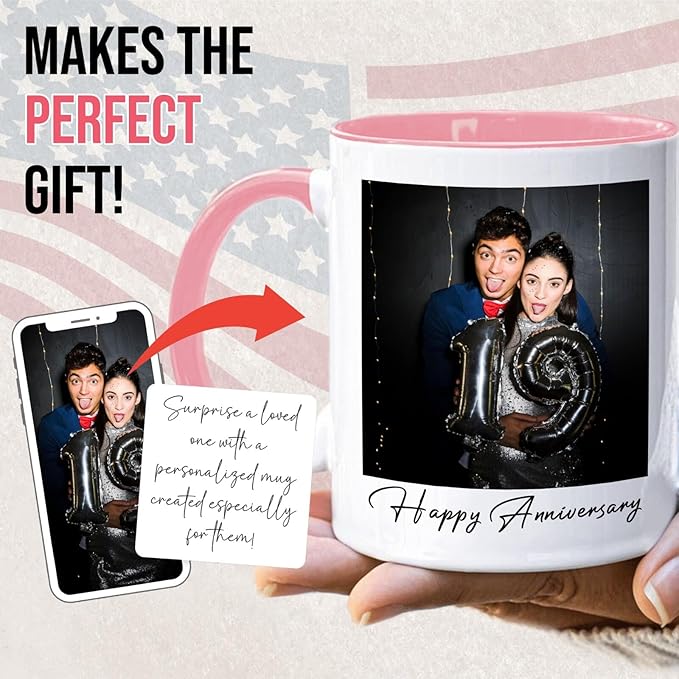 Ship Next Day Custom Mug Design Your Own Photo Text Personalized Picture Gifts for Women Men Customized Gift Idea Personalized Coffee Mugs 11oz Pink Handle