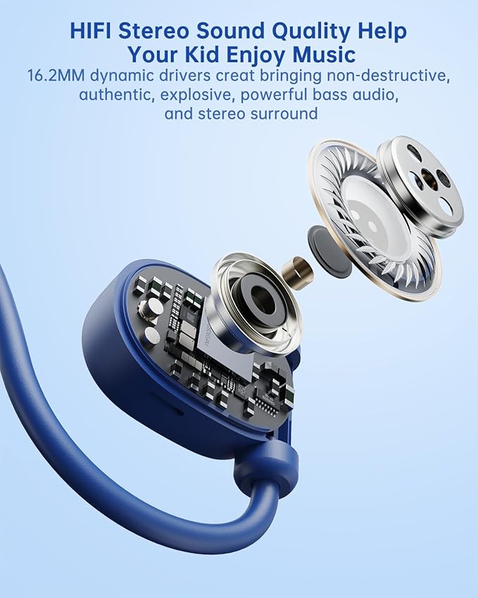 Kid Headphones for School, Air Conduction Open Ear Headphones, 3.5mm Jack Wired Cord, Ultra-Comfort, Ergonomic and Lightweight Design Perfect for School and Outdoor Activities-Blue