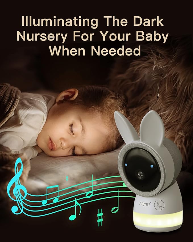 ARENTI Baby Monitor, 2K Video Baby Camera with 5-Inch Upgraded Wireless Display, Super Night Vision, Lullabies, Cry & Motion Detection, Temp & Humidity Sensor, Two Way Audio