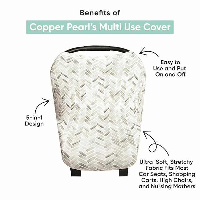 Baby Car Seat Cover Canopy and Nursing Cover Multi-Use Stretchy 5 in 1 Gift Ledger by Copper Pearl