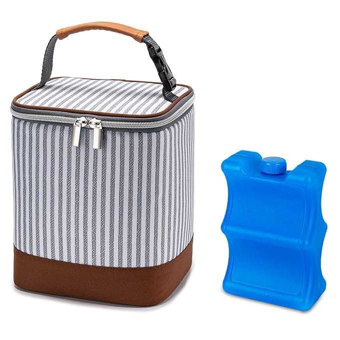 Breast Milk Cooler Bag with Ice Pack Fits 4 Baby Bottles Up to 9 Ounce, Baby Bottle Bag Great for Nursing Mom Daycare, Strap