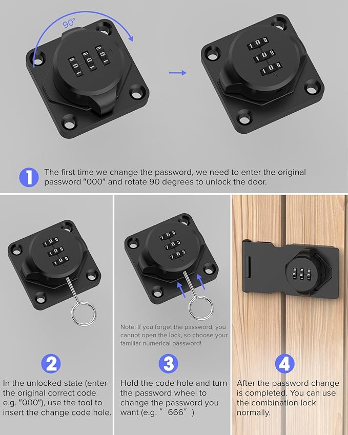 3.5Inch Mechanical Password Rotary Hasp Latch Locks, 3-Digit Cabinet Combination Lock for Small Doors, Cabinets, Barn Door, Closet, Kitchen Drawers, Cupboard (Black -2pcs)