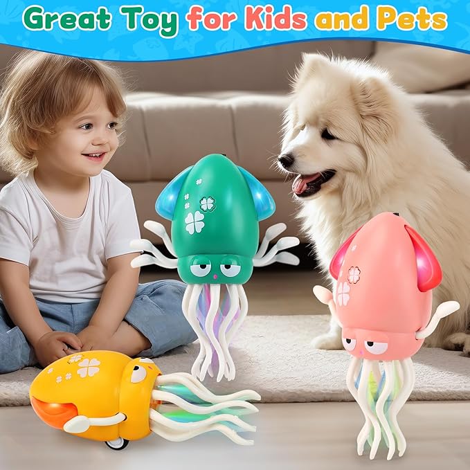USB Rechargeable Dancing Octopus Baby Toy - Electric Crawling & Tummy Time Toy, Magical Musical Squid, Birthday for Kids Ages 1 2 3 4 5 6, Boys & Girls (Yellow)