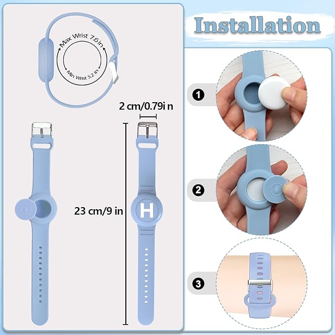 Waterproof Bracelet for AirTag Kids, Personalized Initial Letter Hidden Holder Compatible with Air Tag, Silicone Case for Airtag Adjustable Anti-Lost GPS Tracker for Toddler Child Elder, H