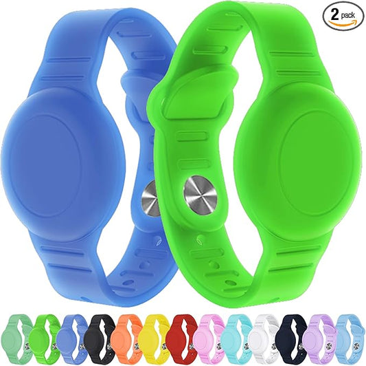 2 Pack Waterproof AirTag Bracelet for Kids, Hidden Silicone Wristband for AirTag, GPS Tracker Case for Air Tag Holder Strap Band for Child Toddler, Secure Anti-Loss Protection(Luminous)