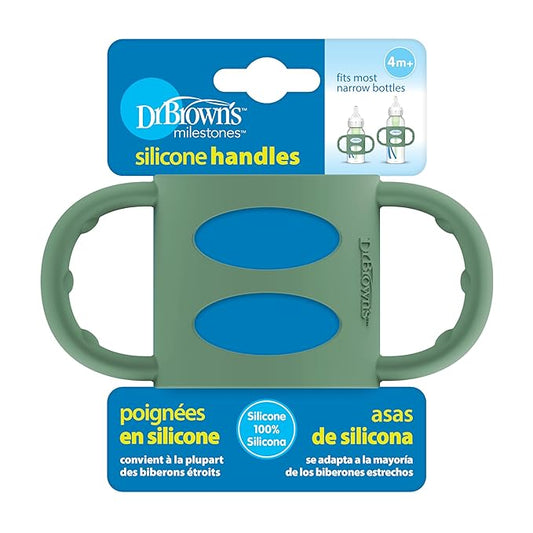 Dr. Brown's Narrow Baby Bottle Handles, 100% Silicone, Easy Grip Removable Handles for Bottle to Sippy Cup Transition, Green, 4m+