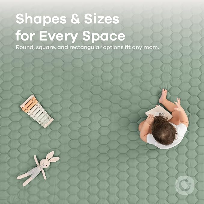 Comfy Cubs Rectangle Kids Play Mat - Small 36 x 60 inches Soft Quilted Baby Floor Mat with Non-Slip Bottom - Plush Design for Toddlers' Playtime and Relaxation - Comfortable and Durable - Fern