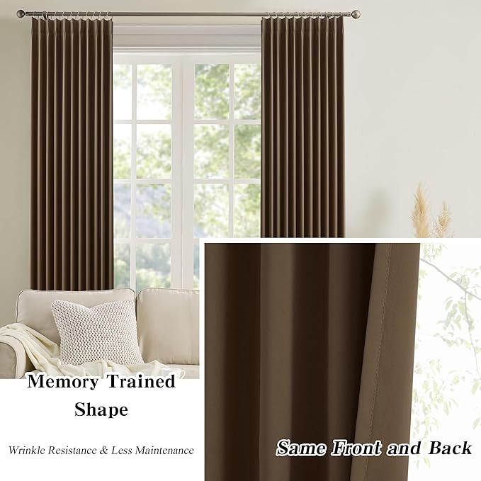 KEQIAOSUOCAI Blackout Curtains 84 Inches Long, Pinch Pleated Window Room Darkening Curtain Panels Drapery for Home, Hotel, Office, 40" W x 84" L, Set of 2, Chocolate Brown
