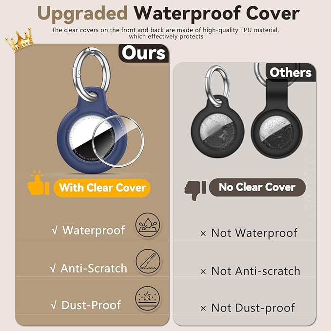 Upgrade Waterproof Airtags Holder with Apple Airtags Keychain, Hard PC Air Tag Case, Anti-Scratch & Shock Air tag Holder,Men's Women's Keyrings & Keychains, for Dog,Car Key,Luggage -Navy Blue