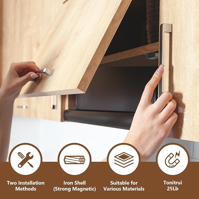 Cabinet Door Magnet, Flat Bottom Cabinet Magnetic Catch with Adhesive, Easy to Install,Only Takes 1 Minute,35lb Magnetic Cabinet Door Drawer Latch(Black, 8Pack)