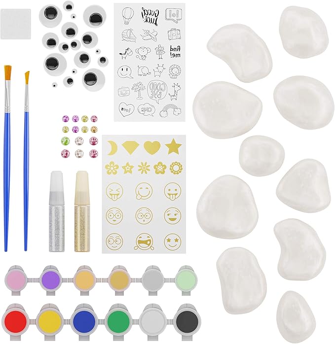Dan&Darci Rock Painting Kit for Kids - Arts and Crafts for Girls & Boys Ages 6-12 - Craft Kits Art Set - Supplies for Rocks Paint - Best Tween Gift Ideas for Kid Activities Age 6 7 8 9 10 11