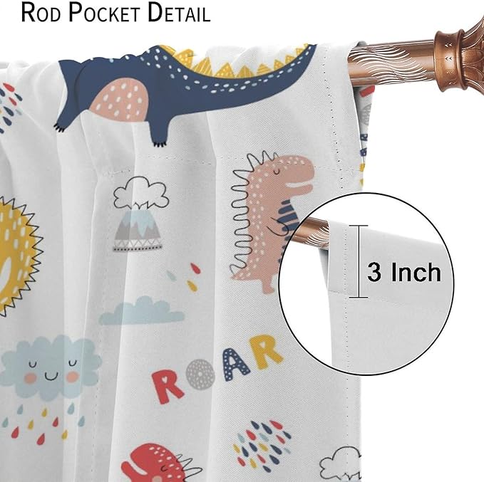 Cartoon Dinosaur Curtains for Kids Boys Girls Home Decor Colorful Cute Dino Animals Print Pattern Rod Pocket Blackout Window Drapes for Nursery Baby Bedroom Playroom W21xL45in Decor