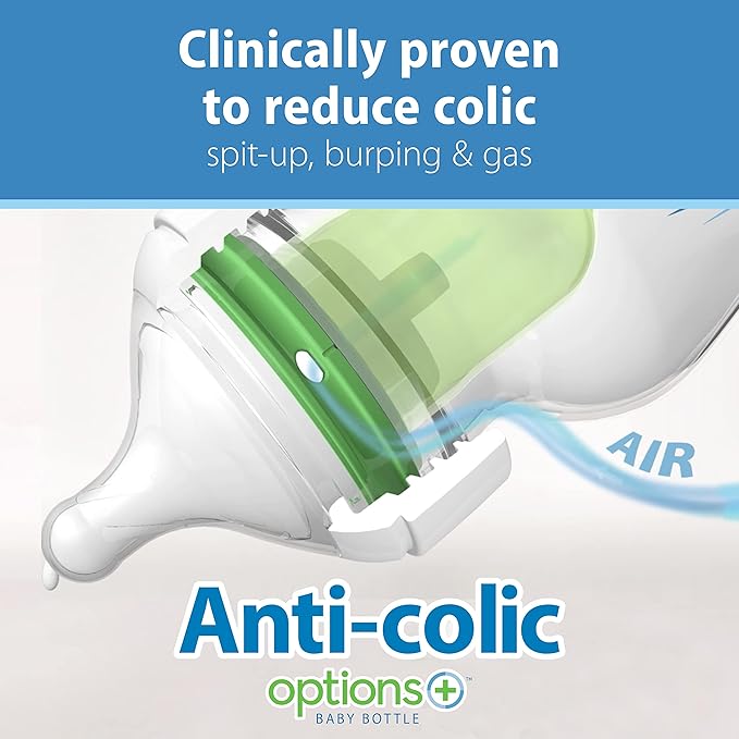 Dr. Brown's Natural Flow Anti-Colic Options+ Wide-Neck Baby Bottles, 9 oz/270 mL, with Level 1 Slow Flow Nipple, 6 Pack with 2 Bonus Level 2 Nipples & 2 Sippy Spouts