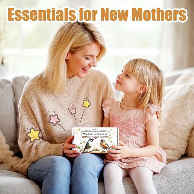 Goat Baby Hair Brush Set, Safe Natural Hair Care Kit with Wooden Soft Bristles Brush Comb Green Silicone Bath Brush for Newborns Toddlers (3pcs Set)