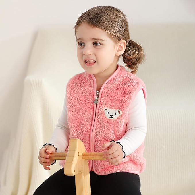 Baby Boys Girls Fleece Vest Zip Up Cute Bear Jackets Fuzzy Fall Winter Warm Clothes Newborn Outwear for Toddler Infant