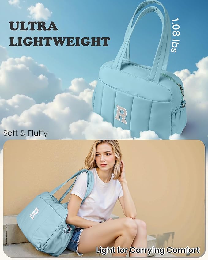 Duffle Bag, Weekender Bags for Girl，Gift for Everyone-Initial Overnight Bag with Wet Pocket，Lightweight Dance Bags Personalized Gymnastics bag with Makeup Pouch