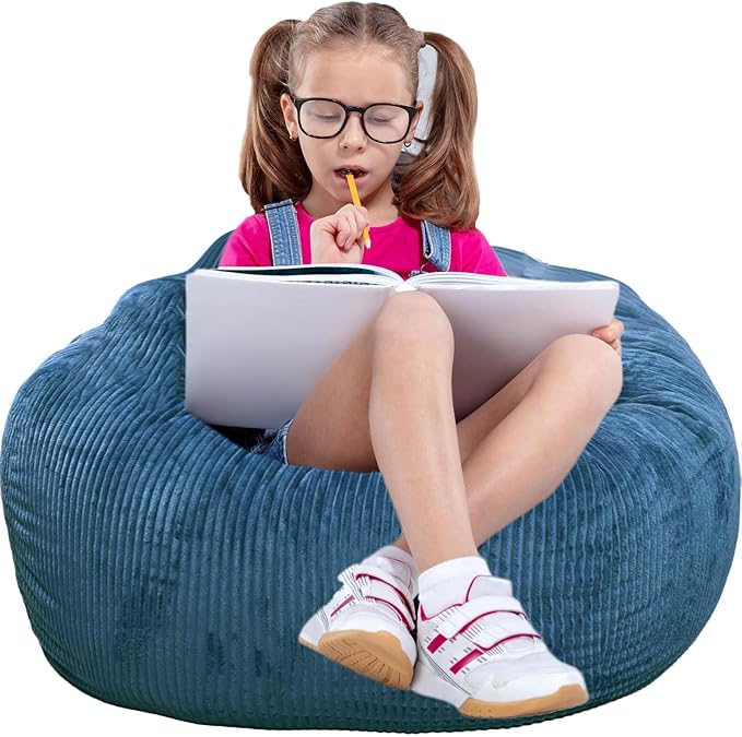 Classic Bean Bag Chair, with Faux Rabbit Fur Cover for Teens and Kids, Memory Foam Bean Bag Chairs, Ultra Soft Faux Fur Fabric, 2.5 feet Round Fluffy Bean Bag Sofa