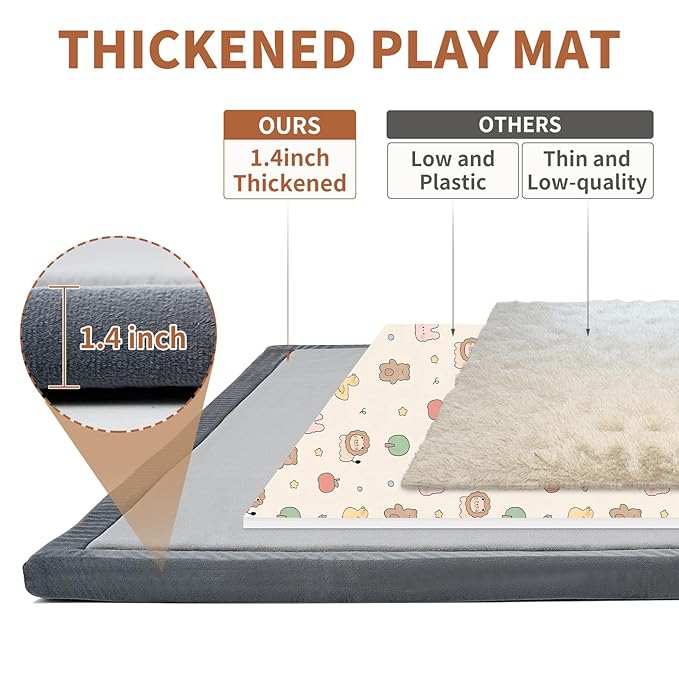 Baby Play Mat for Floor - 1.4" Thick Memory Foam Rug, 80"x70" Playpen Tummy Time Mat, Soft Velvet Nursery Rug, Large Padded Crawling Mats, Cushioned Pads for Playroom Toddlers, Infants, Yoga, Tatami