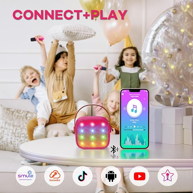 YLL Mini Karaoke Machine for Kids Toys, Portable Bluetooth Speaker with 2 Wireless Microphones, Birthday Gifts for Girls 3, 4, 5, 6, 7, 8, 9, 10, 11, 12+ Years Old Toddler Teens (Hotpink)