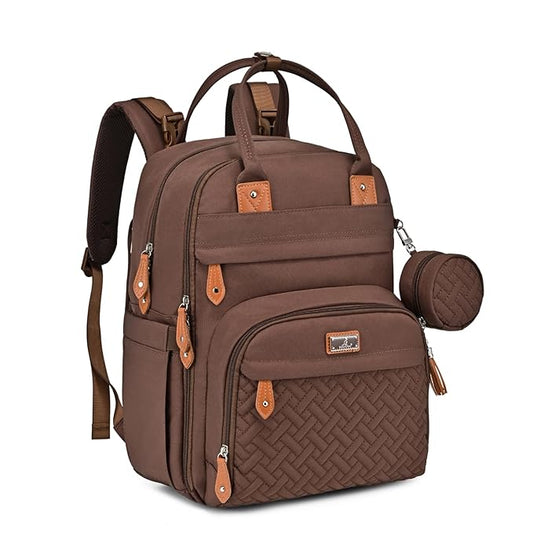 BabbleRoo Diaper Bag Backpack - Baby Essentials Travel Tote - Multi Function Waterproof Diaper Bag, Travel Essentials Baby Bag with Changing Pad, Stroller Straps & Pacifier Case - Unisex, Brown