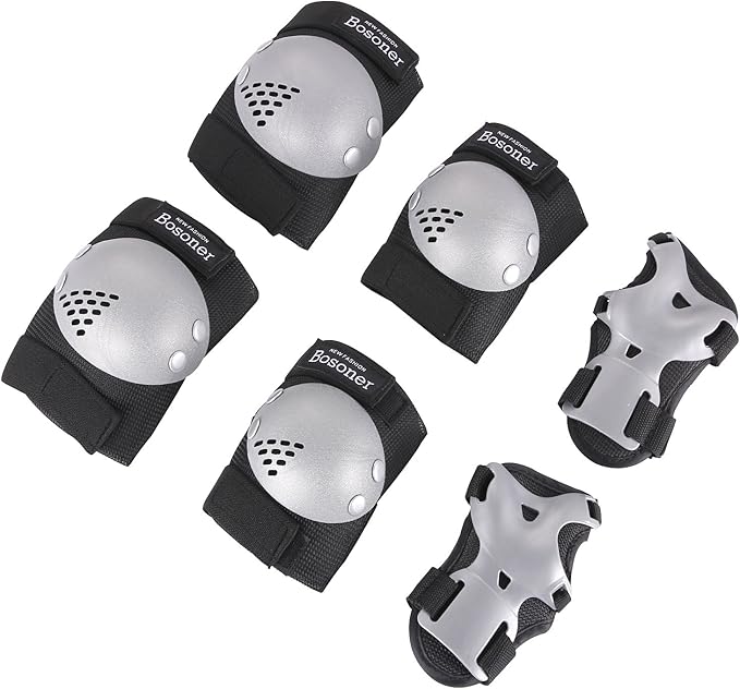 BOSONER Kids/Youth Knee Pads Elbow Pads Wrist Guards Set for 3-15 Years, Child Protective Gear Set for Roller Skates, Cycling, BMX Bike, Skateboard, Inline Skating, Scooter Riding Sports…