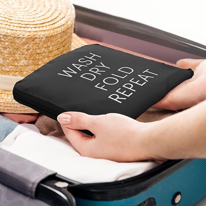 2 Pcs Travel Laundry Bag Washable Dirty Clothes Bag with Drawstring and Zipper for Suitcase, 22 x 18 Inch (Black, Gray,Classic)