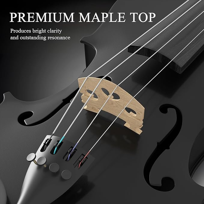 3/4 Violin Kit, Beginner Violin for Kids, Students, Complete Kids Violins Set with Case, Bow, Rosin, Ideal for Kids Violinss Beginner Ages 9-12, Black