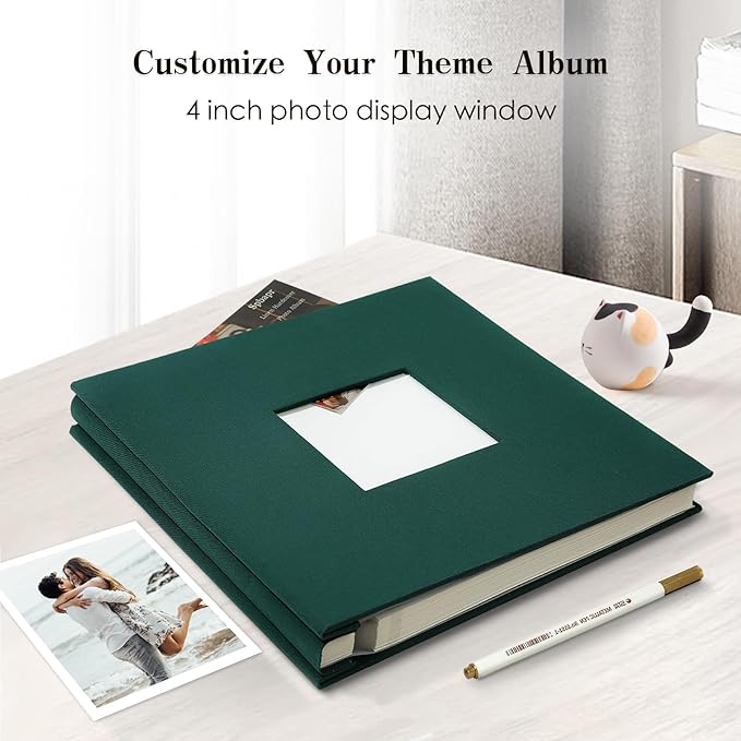 Spbapr Large Photo Album Self Adhesive 3x5 4x6 5x7 8x10 Pictures Magnetic Scrapbook Linen Cover DIY Album with A Metal Pen 11"x10.6"40pages