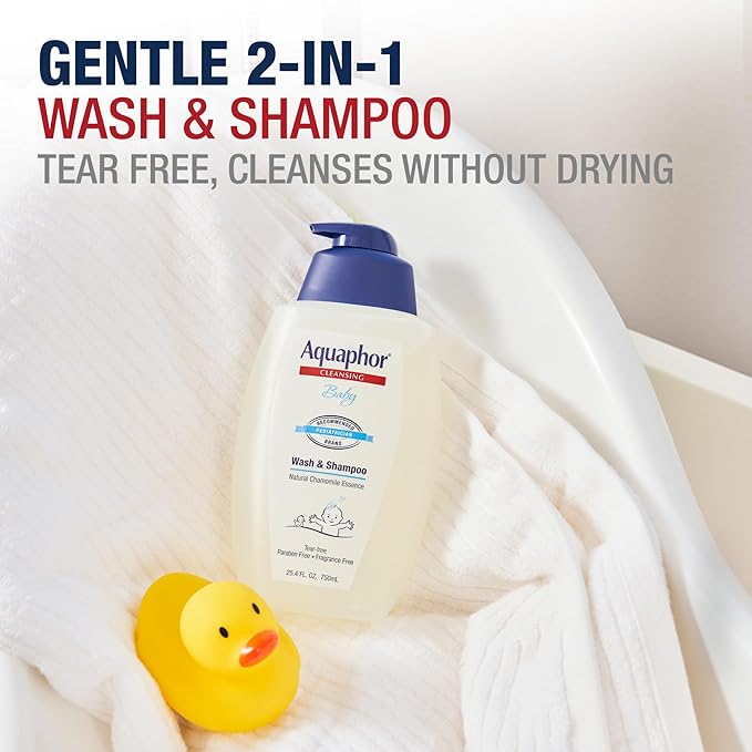 Aquaphor Baby Skin Care Essentials Gift Set with Baby Wash and Shampoo (16.9 Fl Oz) + Healing Ointment for Chapped Skin and Drool Rash (7Oz) + Diaper Rash Cream (3.5Oz), Hypoallergenic