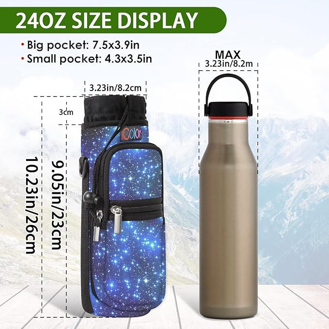 icolor Water Bottle Carrier Bag with Strap 25/32/40 oz Crossbody Bottle Holder with Phone Pocket Sling Sleeve Insulated Neoprene Water Bottle Pouch for Walking Travelling