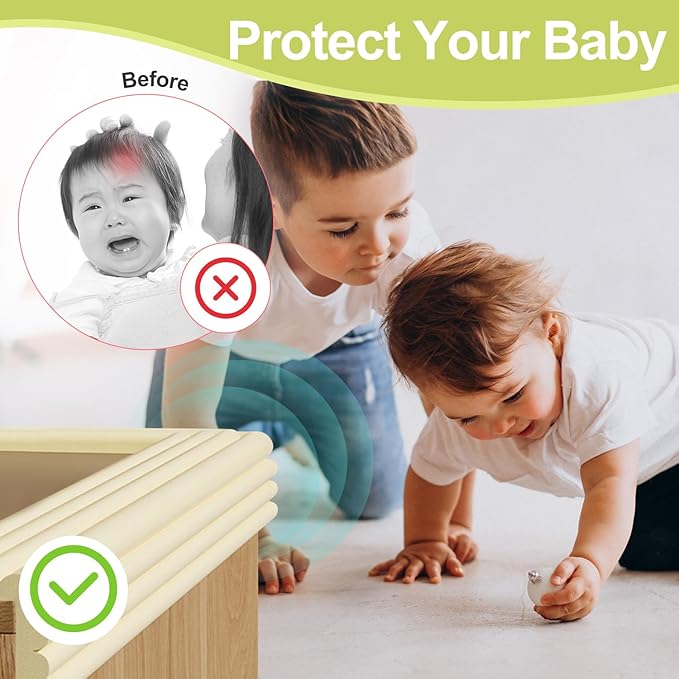 Baby Proofing Wall Corner Protector,Edge Guard Corner Protector,6.56ft Thinken Soft Corner Protectors Pre-Taped Soft Rubber Foam Edge Cushion for Furniture (Brown, 6.56Ft x 11.8" W x 0.47" Th)