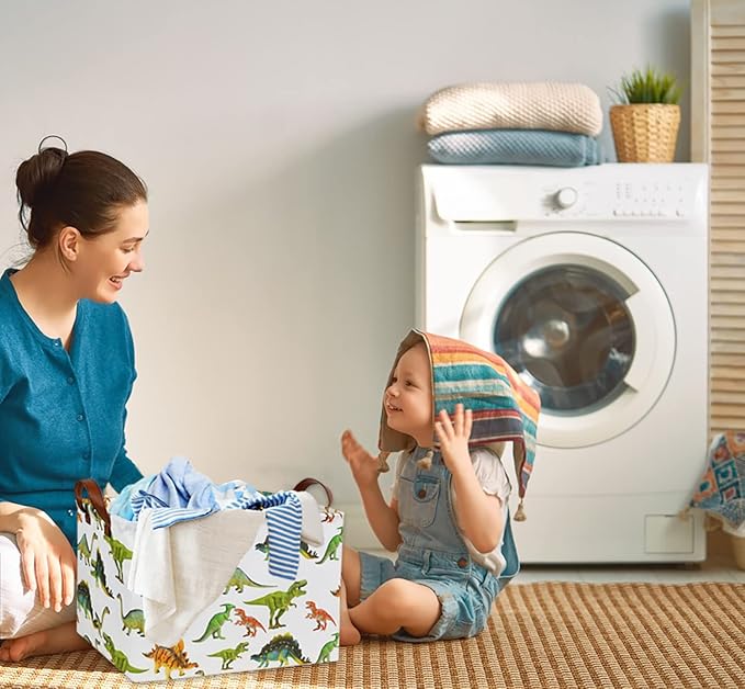 HIYAGON Rectangular Dinosaur Basket Baby Kids Storage Basket for Boys Cute Toy Box Bin Organizer Book Shelf Dinosaur Room Decor(Toy Dinosaur)