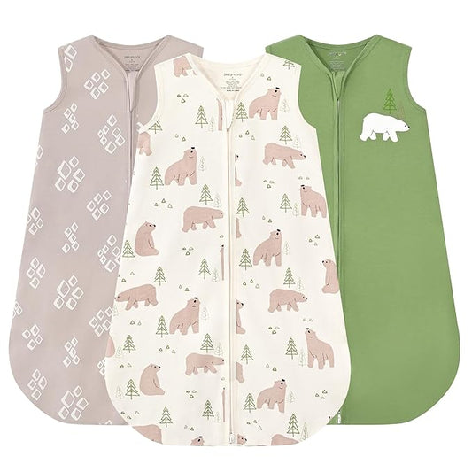 JELLYMONI Baby Sleep Sack 6-12 Months, 100% Cotton 3 Pack 0.5 TOG Baby Wearable Blanket Infant Sleep Sack with 2-Way Zipper Newborn Sleep Sacks