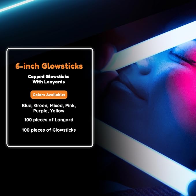 Glow Fever Glow in The Dark Sticks - 100 ct 6" Glow Sticks Bulk Party Pack with End Caps & Lanyards - Glow Party Favors for Concert, Festival, & Wedding Neon Light Sticks by Party Dragon, Green