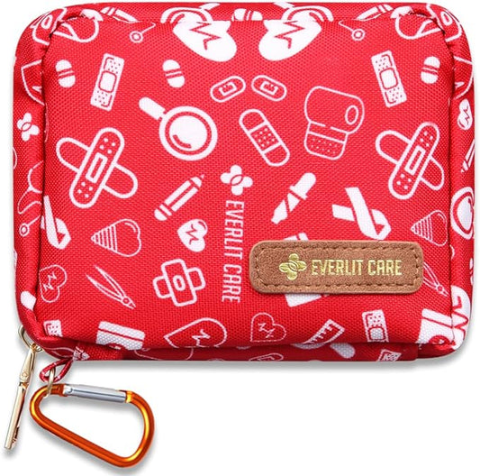 EVERLIT Mini Rescue Pack | 105 Medical Essentials Organized in Portable Storage Bag | Pocket Size Kids First Aid Kit with D Ring | Small Family-Friendly Travel Medical Kit (Original)