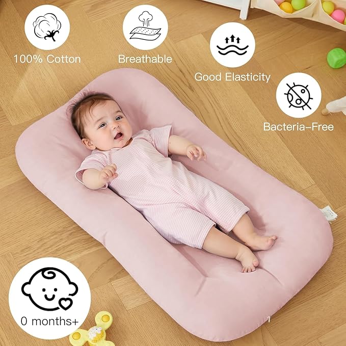 Baby Lounger for Newborn, Bionic Design Baby Lounger, Soft Organic Cotton Breathable Lounger for Infants 0-18 Months (Yellow)